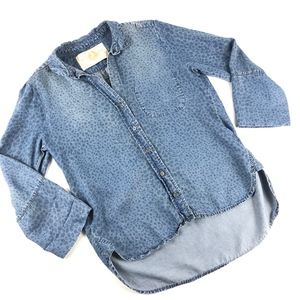Bella Dahl Leopard Print Chambray Denim Shirt S